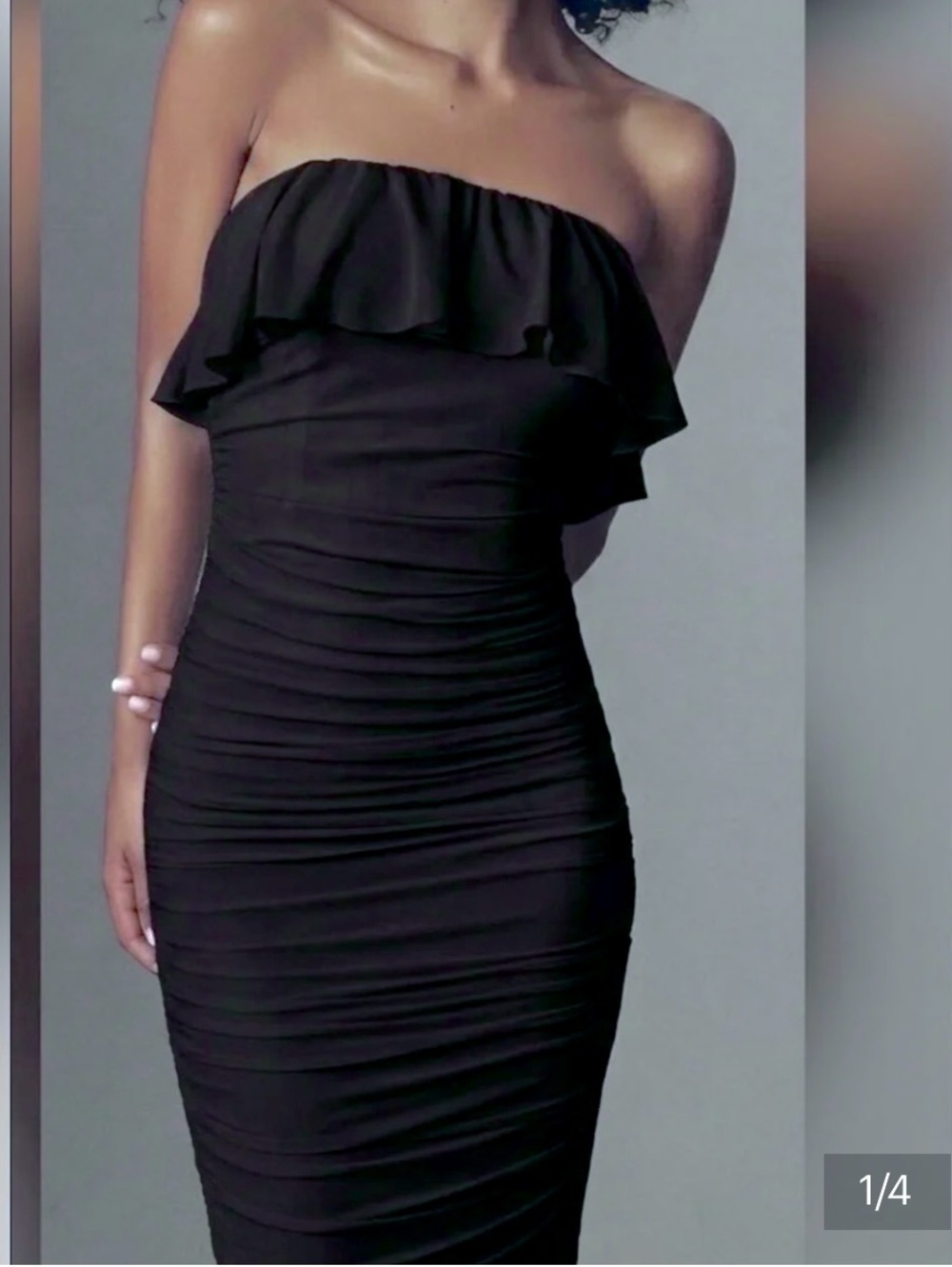 Torn by Ronny Kobo Pearla Bandeau ruched midi body hugging dress black Size S M